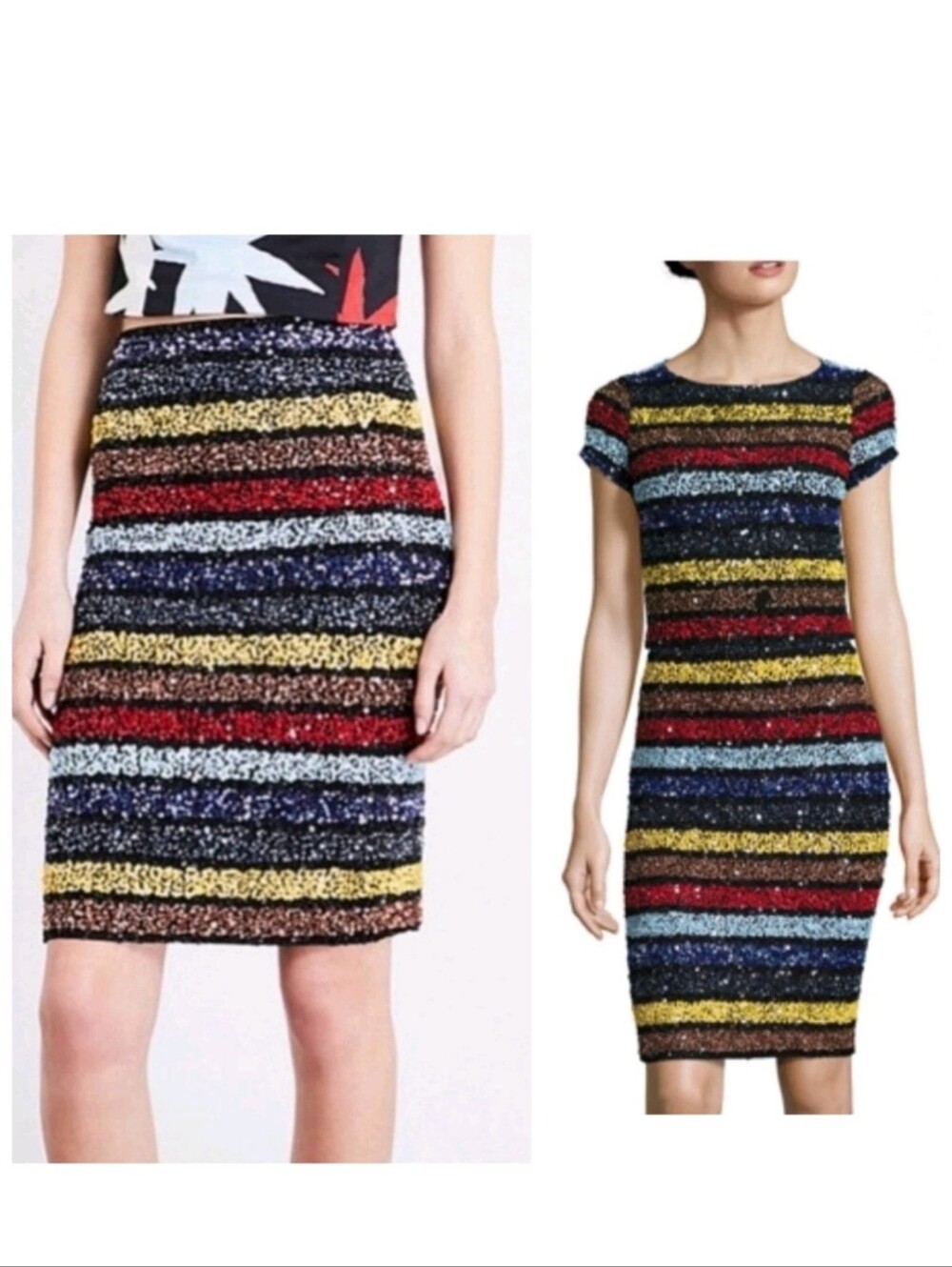 Alice + Olivia Ramos Embellished Skirt in MultiColor stripe sequin Size 2